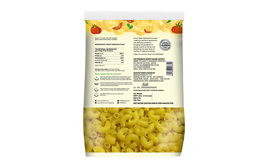 Chef's Basket Macaroni Pasta    Pack  900 grams
